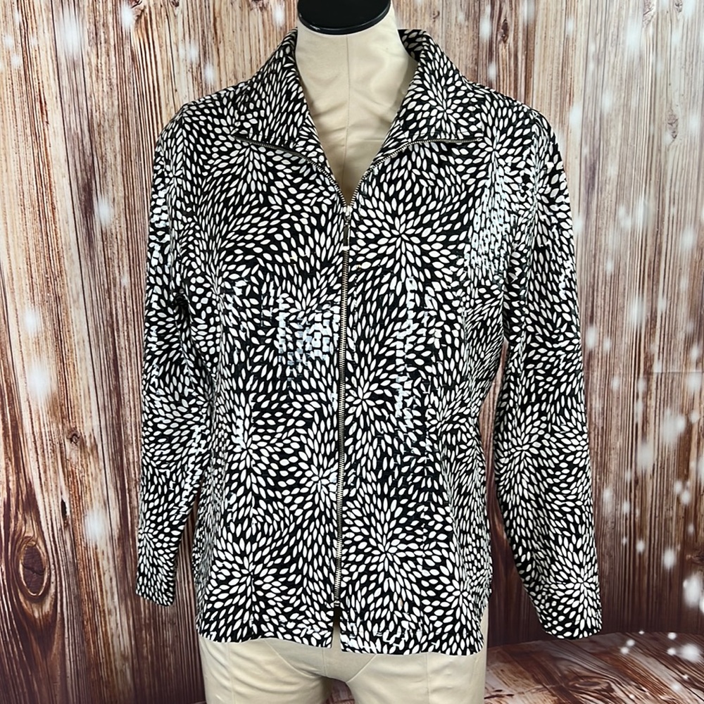 Misook Black White Patterned Shiny Jacket Small Petite